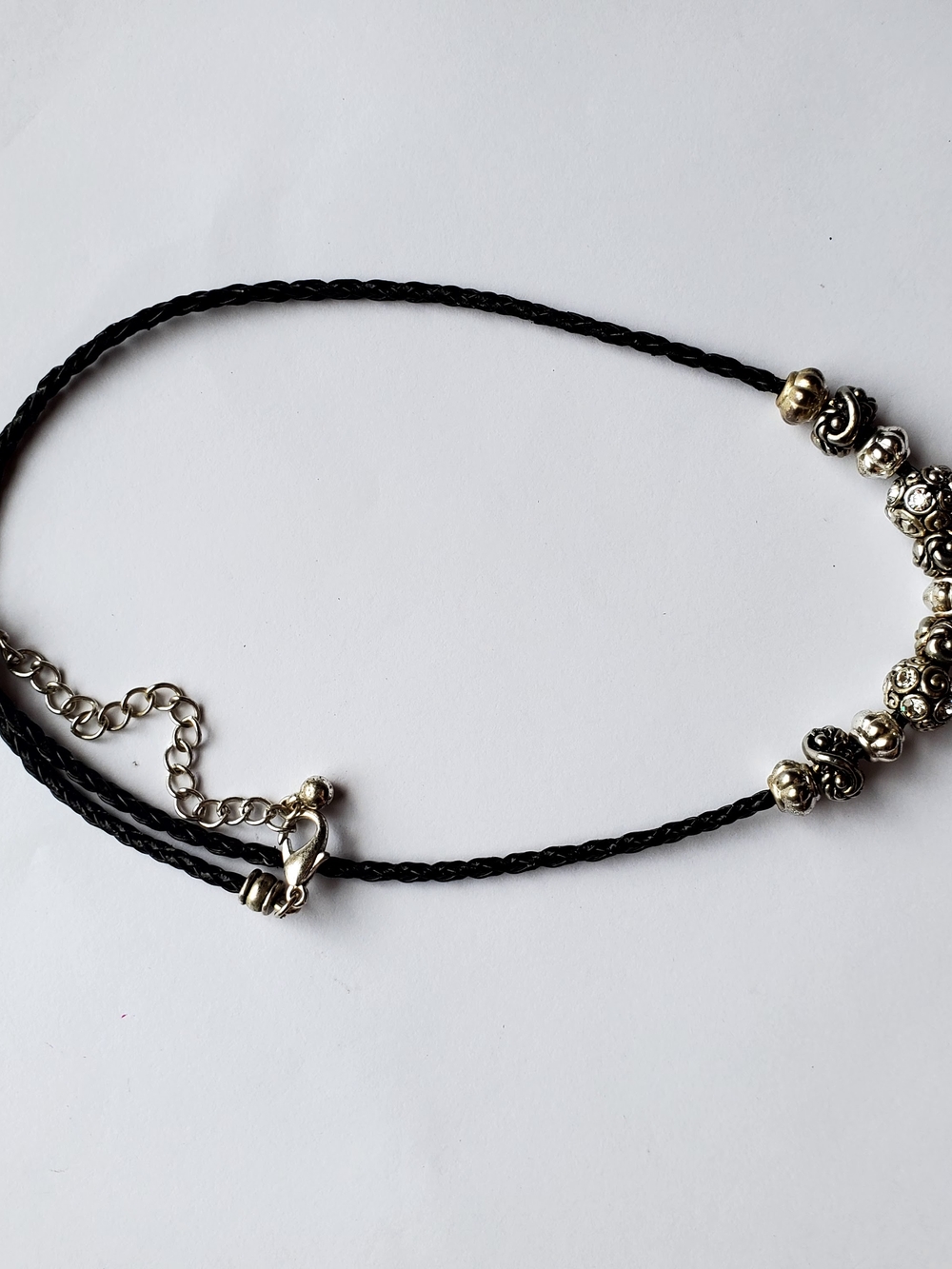 Black‎ Braided Necklace With Crystal Faux Silver Necklace Jewelry Women - Picture 5 of 11